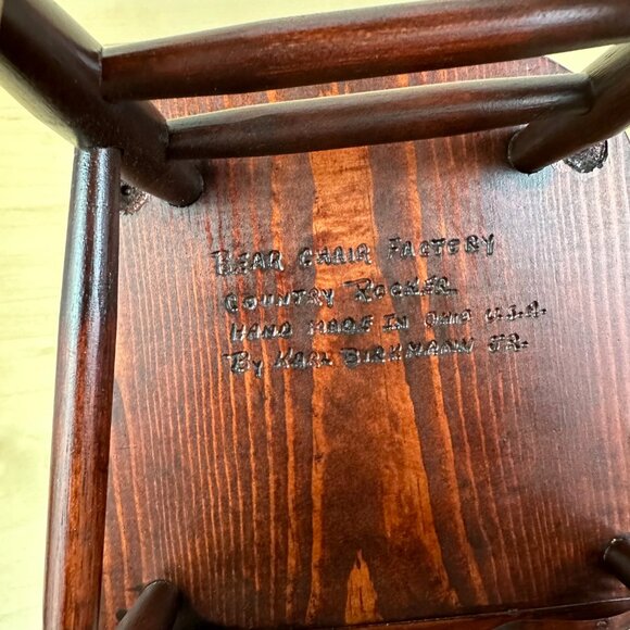 Signed Vintage Rocking Chair‎ Spindle Back Doll Chair by Bear Chair Factory USA - Picture 8 of 11